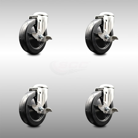 Service Caster 5 Inch 316SS Hard Rubber Wheel Swivel Bolt Hole Caster Set with Brake SCC SCC-SS316BH20S514-HRS-TLB-4